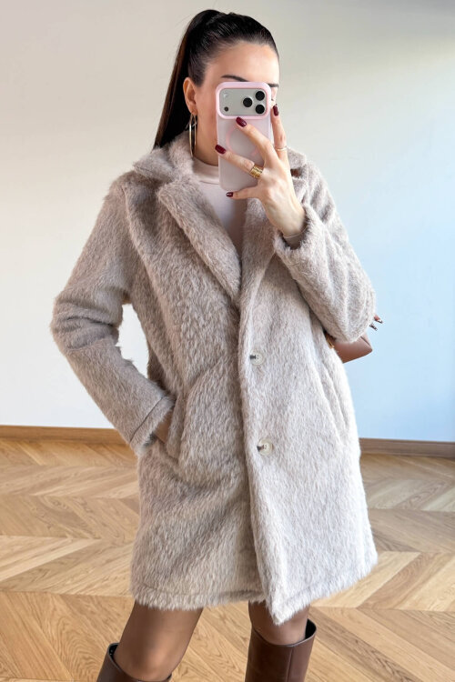 CKT-4061 Bej Yün Dokulu Blazer Yaka Ceket - 3