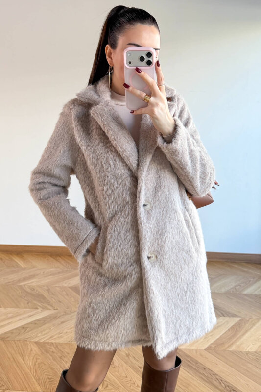 CKT-4061 Bej Yün Dokulu Blazer Yaka Ceket - 3