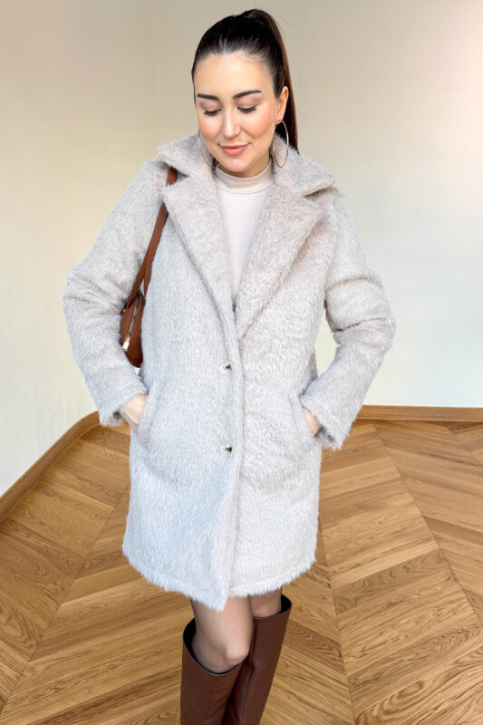 CKT-4061 Bej Yün Dokulu Blazer Yaka Ceket - 1
