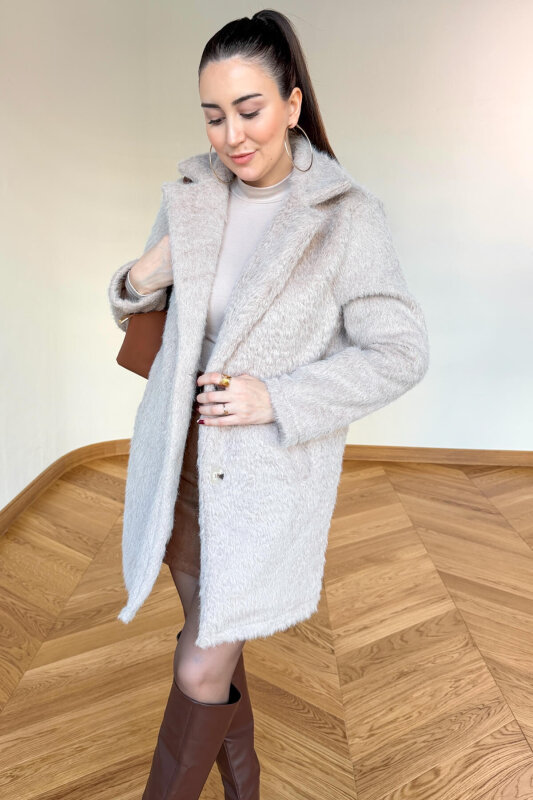 CKT-4061 Bej Yün Dokulu Blazer Yaka Ceket - 4