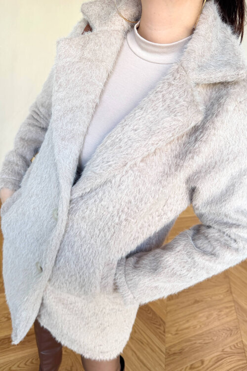 CKT-4061 Bej Yün Dokulu Blazer Yaka Ceket - 5