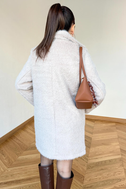 CKT-4061 Bej Yün Dokulu Blazer Yaka Ceket - 6