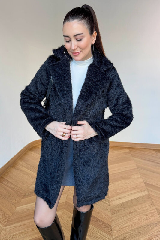 CKT-4061 Siyah Yün Dokulu Blazer Yaka Ceket - 1
