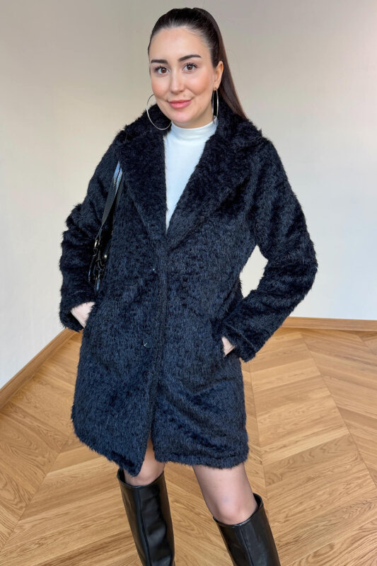 CKT-4061 Siyah Yün Dokulu Blazer Yaka Ceket - 2