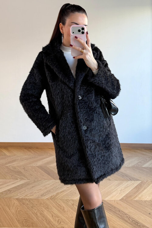 CKT-4061 Siyah Yün Dokulu Blazer Yaka Ceket - 3