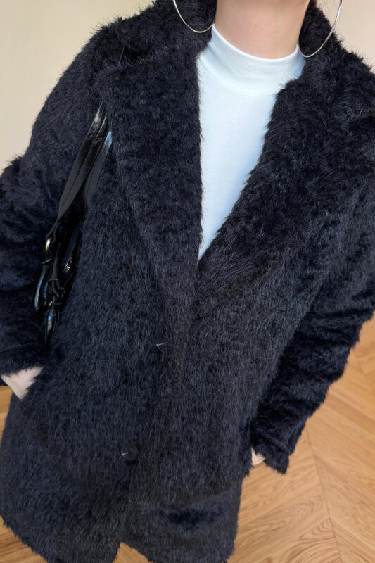 CKT-4061 Siyah Yün Dokulu Blazer Yaka Ceket - 4