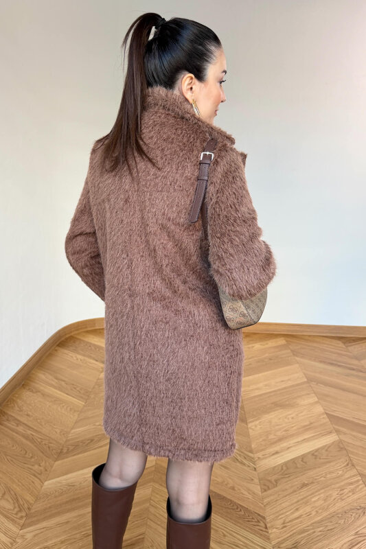 CKT-4061 Sütlü Kahve Yün Dokulu Blazer Yaka Ceket  - 3