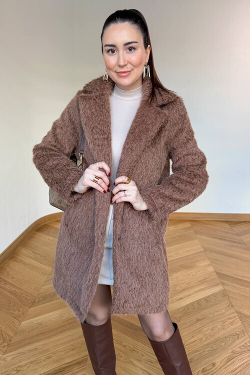 CKT-4061 Sütlü Kahve Yün Dokulu Blazer Yaka Ceket  - 4