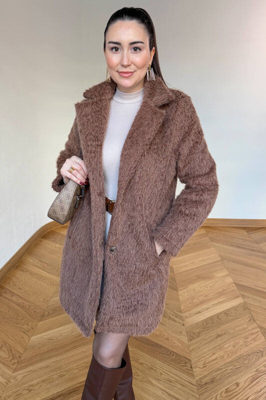 CKT-4061 Sütlü Kahve Yün Dokulu Blazer Yaka Ceket  - 5