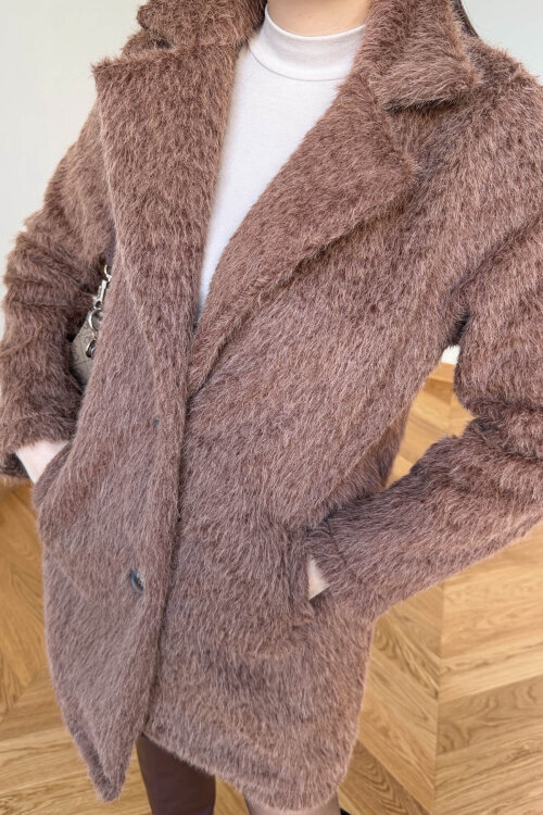 CKT-4061 Sütlü Kahve Yün Dokulu Blazer Yaka Ceket  - 7