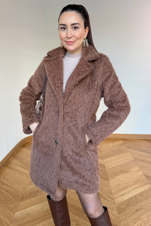 CKT-4061 Sütlü Kahve Yün Dokulu Blazer Yaka Ceket  - 8