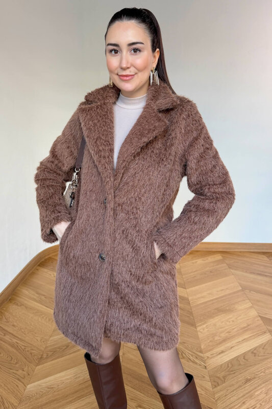 CKT-4061 Sütlü Kahve Yün Dokulu Blazer Yaka Ceket  - 8