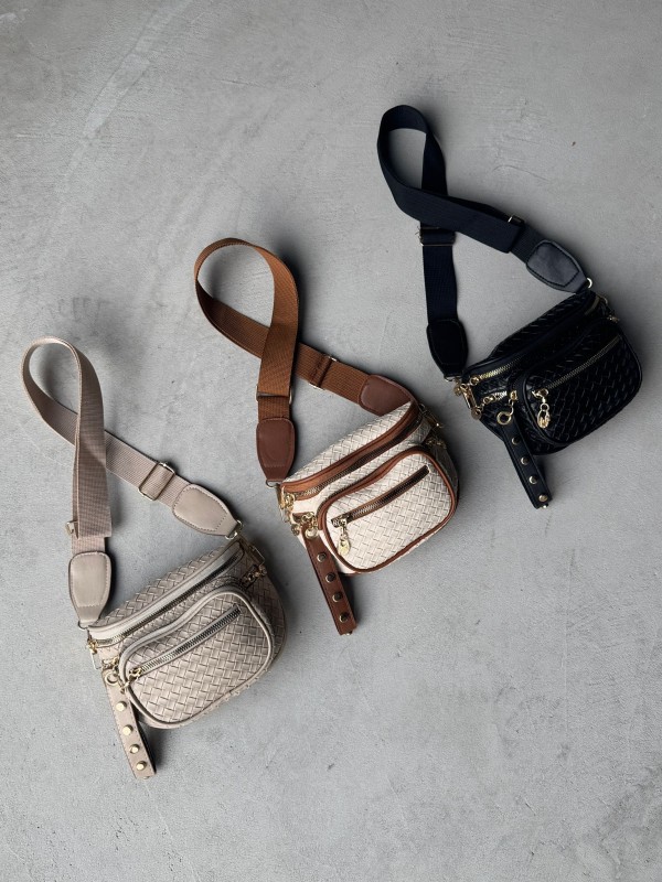 ÇNT-3001 Taş Rengi Dokulu Suni Deri Gold Aksesuarlı Bel Ve Omuz Çantası - 3