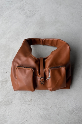 ÇNT-3012 Taba Çok Gözlü Büyük Boy Yumuşak Suni Deri Omuz Çantası - 2