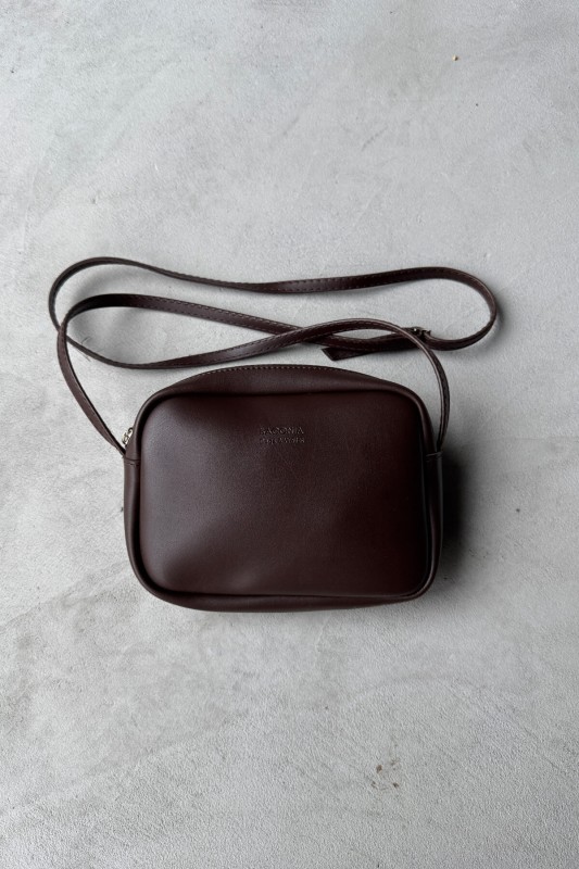 ÇNT-3013 Acı Kahve Mini Kare Suni Deri Uzun Askılı Omuz Çantası - 1