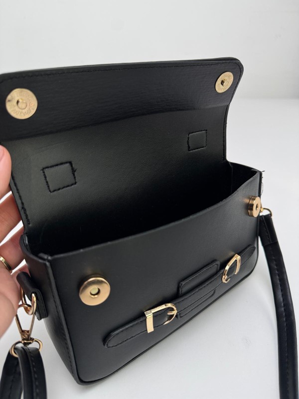 ÇNT-3015 Siyah Çift Toka Detaylı Crossbody Omuz Çantası - 3