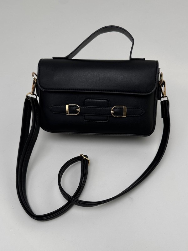 ÇNT-3015 Siyah Çift Toka Detaylı Crossbody Omuz Çantası - 1