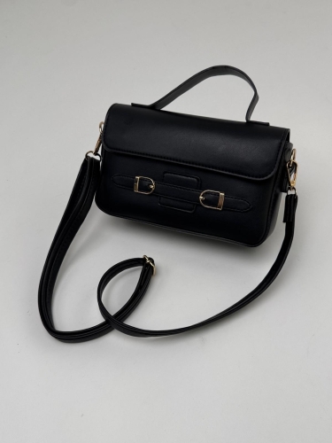ÇNT-3015 Siyah Çift Toka Detaylı Crossbody Omuz Çantası - 4