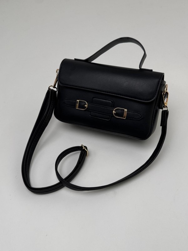 ÇNT-3015 Siyah Çift Toka Detaylı Crossbody Omuz Çantası - 4