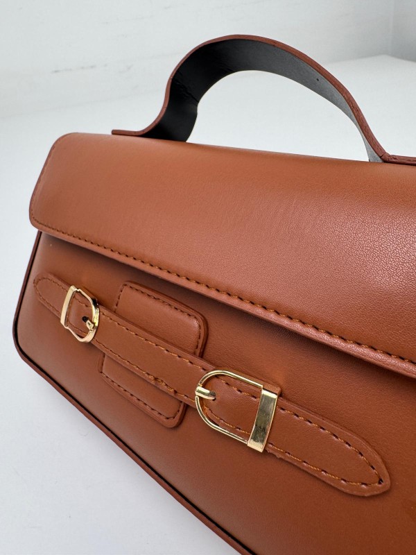 ÇNT-3015 Taba Çift Toka Detaylı Crossbody Omuz Çantası - 2