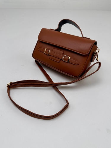 ÇNT-3015 Taba Çift Toka Detaylı Crossbody Omuz Çantası - 3