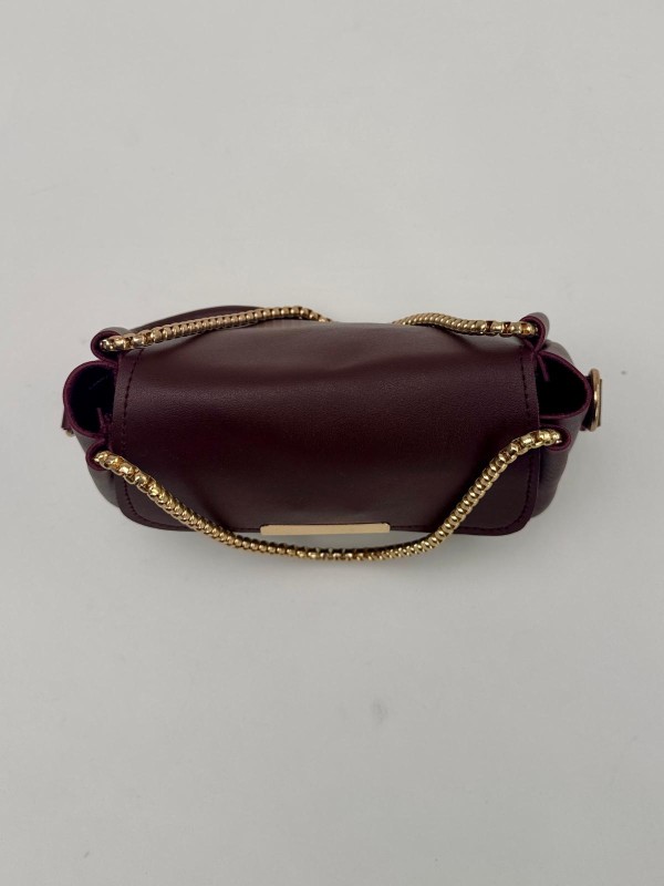 ÇNT-3016 Bordo Zincir Askılı Suni Deri Crossbody Omuz Çantası - 5