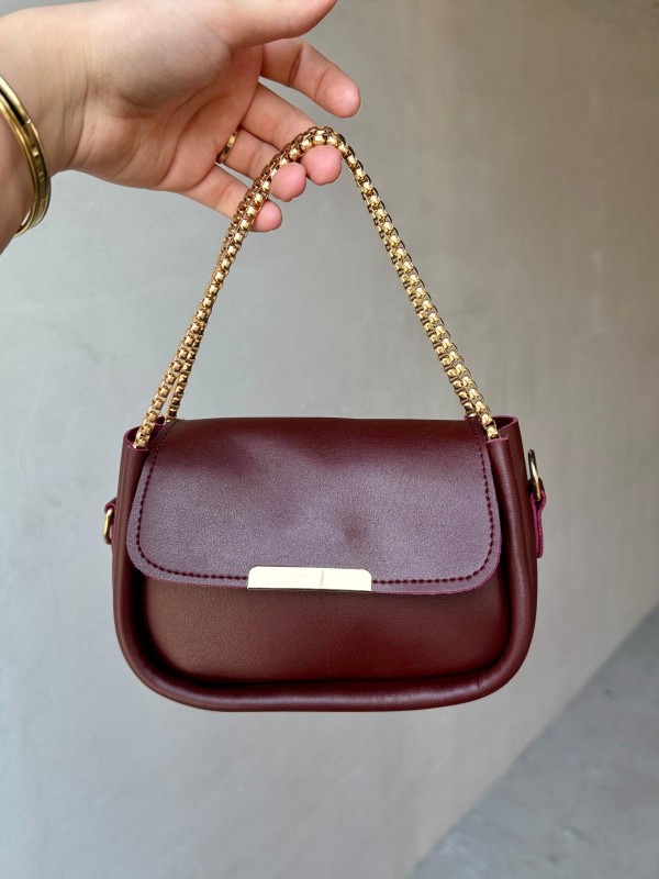 ÇNT-3016 Bordo Zincir Askılı Suni Deri Crossbody Omuz Çantası - 1
