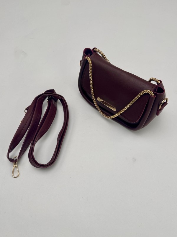 ÇNT-3016 Bordo Zincir Askılı Suni Deri Crossbody Omuz Çantası - 3
