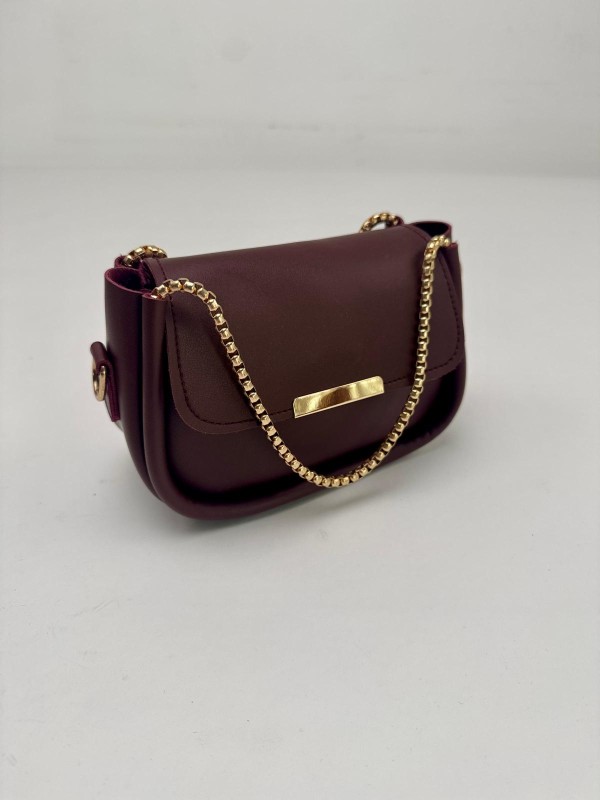 ÇNT-3016 Bordo Zincir Askılı Suni Deri Crossbody Omuz Çantası - 2