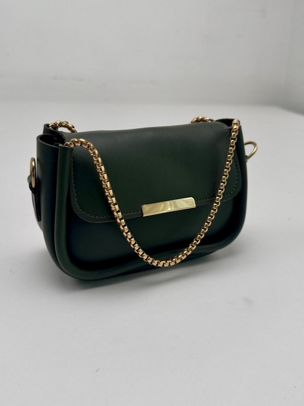 ÇNT-3016 Haki Zincir Askılı Suni Deri Crossbody Omuz Çantası - 2