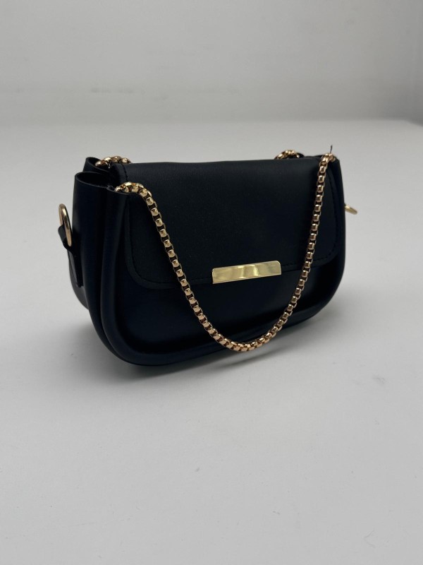 ÇNT-3016 Siyah Zincir Askılı Suni Deri Crossbody Omuz Çantası - 2