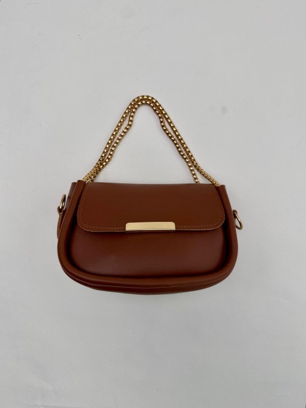 ÇNT-3016 Taba Zincir Askılı Suni Deri Crossbody Omuz Çantası - 5