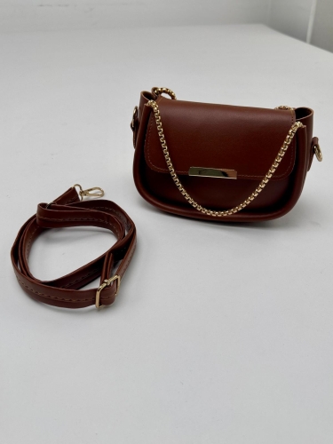 ÇNT-3016 Taba Zincir Askılı Suni Deri Crossbody Omuz Çantası - 4