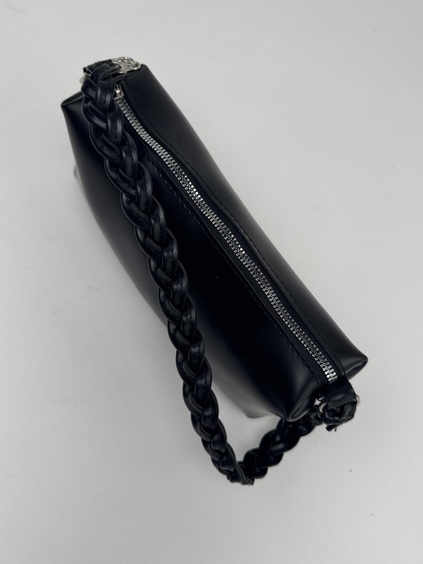 ÇNT-3017 Siyah Örgü Askı Detay Fermuarlı Suni Deri Crossbody Omuz Çantası - 2