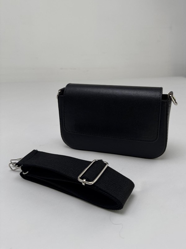 ÇNT-3019 Siyah Kapalı Kalın Askı Suni Deri Crossbody Omuz Çantası - 2