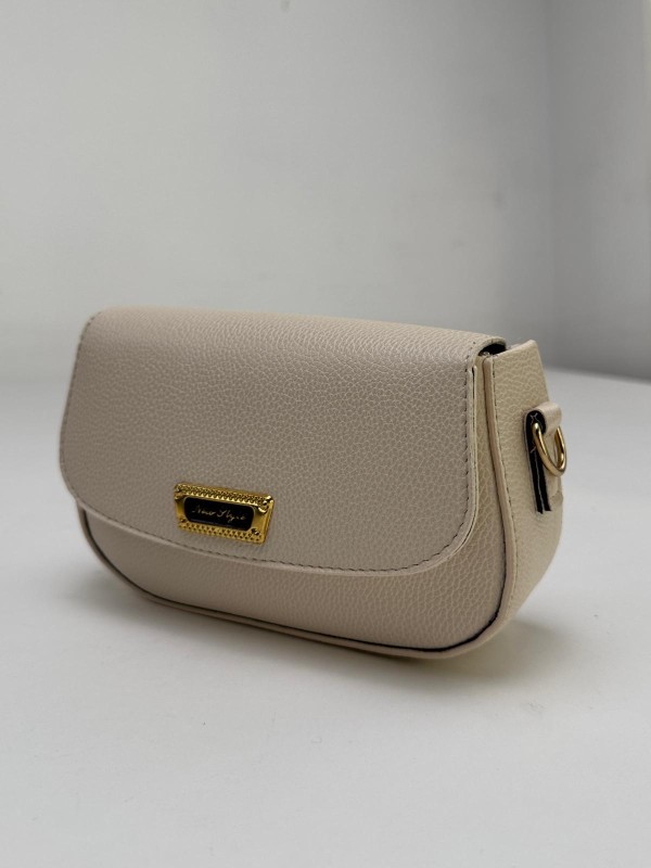 ÇNT-3020 Krem New Style Gold Yazılı Suni Deri Crossbody Omuz Çantası - 1