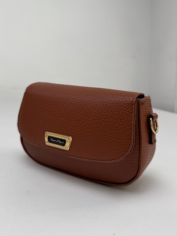 ÇNT-3020 Taba New Style Gold Yazılı Suni Deri Crossbody Omuz Çantası - 1