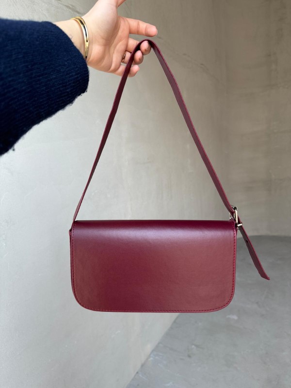 ÇNT-3022 Bordo Askılı Baget Suni Deri Omuz Çantası - 1