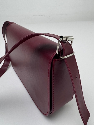 ÇNT-3022 Bordo Askılı Baget Suni Deri Omuz Çantası - 5