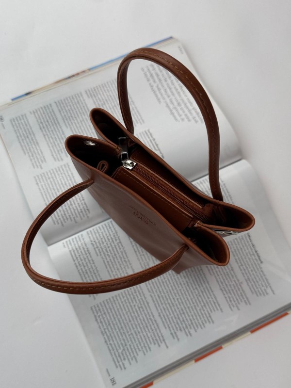 ÇNT-3030 Taba Kısa Askılı Fermuarlı Suni Deri Crossbody Omuz Çantası - 3