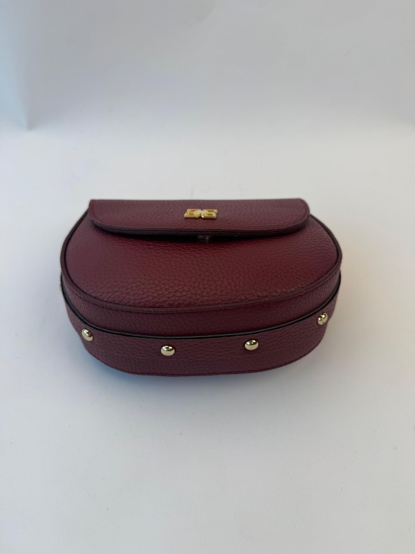 ÇNT-3032 Bordo Gold Zımba Detaylı Kapaklı Omuz Çantası - 3