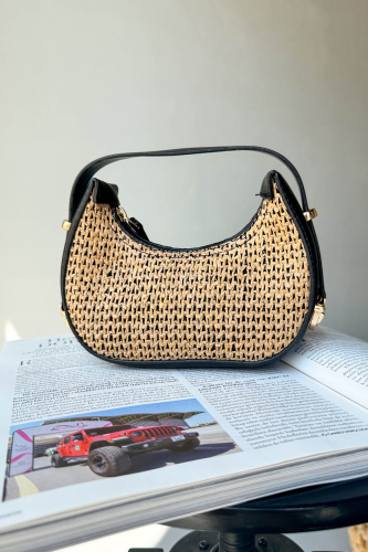 ÇNT-3034 Siyah Hasır Detaylı Mini Kol Çantası - 4