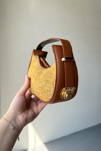 ÇNT-3034 Taba Hasır Detaylı Mini Kol Çantası - 3