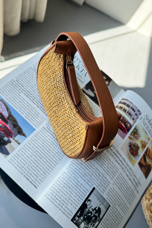 ÇNT-3034 Taba Hasır Detaylı Mini Kol Çantası - 4