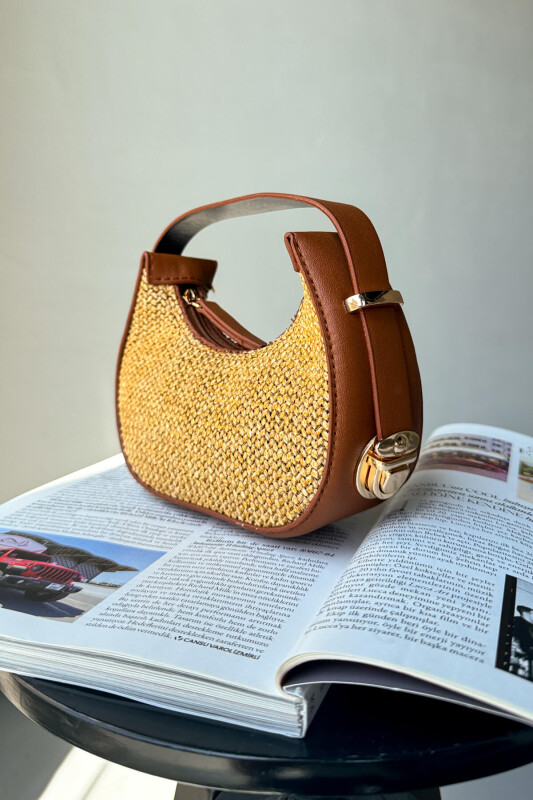 ÇNT-3034 Taba Hasır Detaylı Mini Kol Çantası - 1