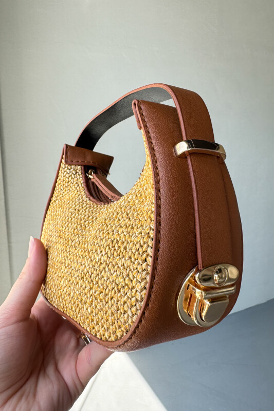 ÇNT-3034 Taba Hasır Detaylı Mini Kol Çantası - 2