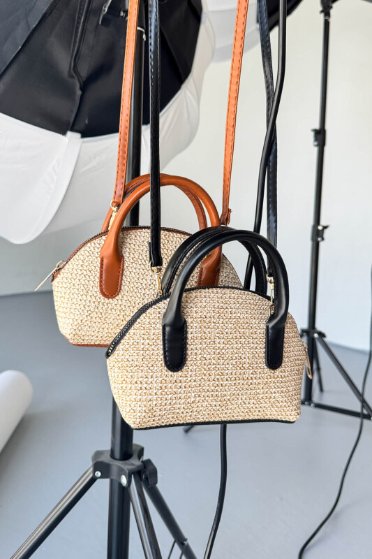 ÇNT-3035 Siyah Hasır Dokulu Mini Top Handle Çanta - 3