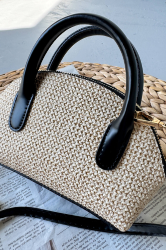 ÇNT-3035 Siyah Hasır Dokulu Mini Top Handle Çanta - 2