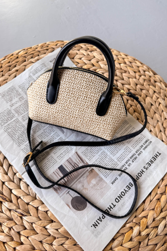 ÇNT-3035 Siyah Hasır Dokulu Mini Top Handle Çanta - 1