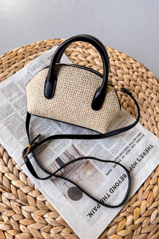 ÇNT-3035 Siyah Hasır Dokulu Mini Top Handle Çanta - 1